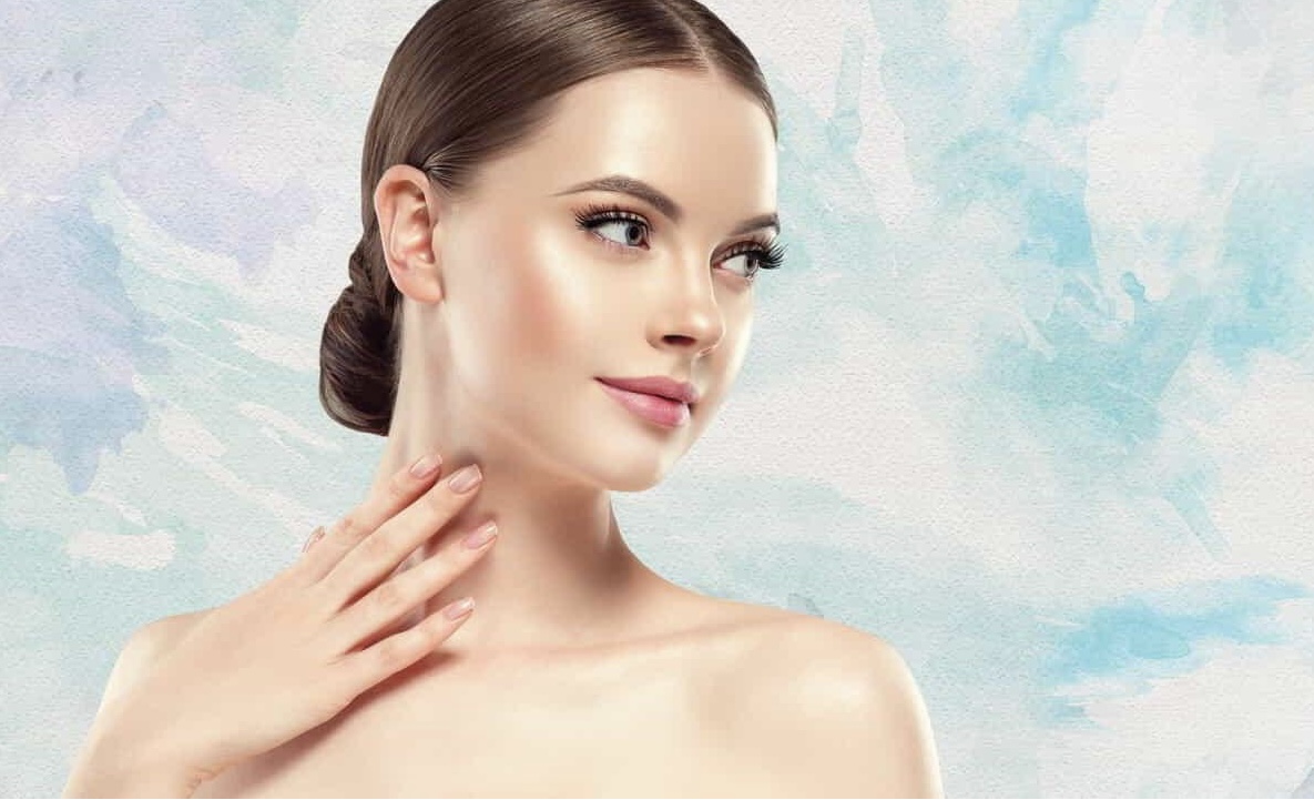 Beautiful woman with sky blue background Beautiful woman with sky blue background