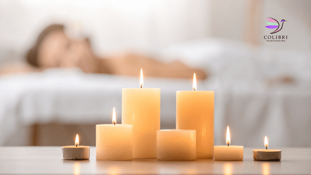candles at a spa, representing relaxation and a reset after the busy holiday season in sarasota